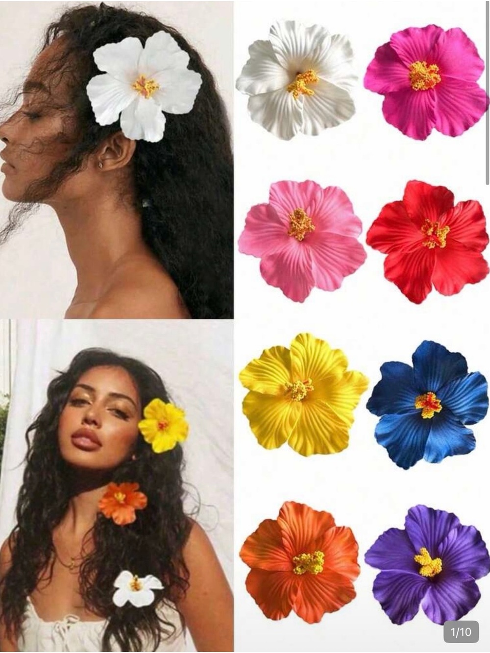 8pc Set Tropical Hibiscus Flower Hair Clip